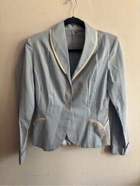 Light Blue Women's Blazer Jacket with Cream Trim